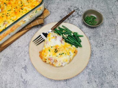 Lavkarbo gratinert pølseform